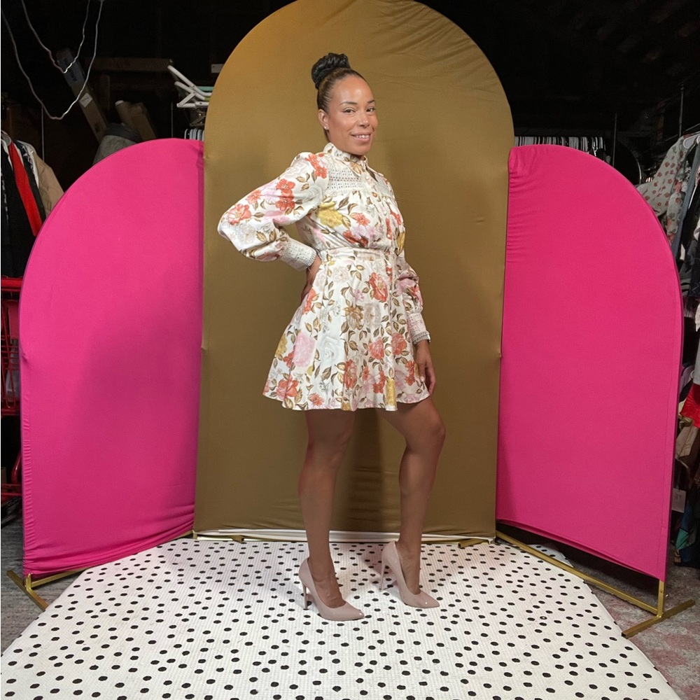L'ATISTE Floral Long Sleeve Dress - Pink and White - Picture 2 of 5